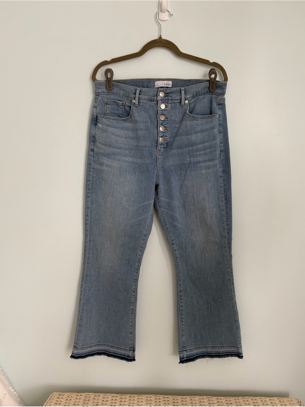 LOFT High-Rise Crop Button-Fly Jeans in Light Blue
